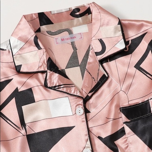 New Pink Satin Silk-Like Pajama Set - Picture 3 of 5